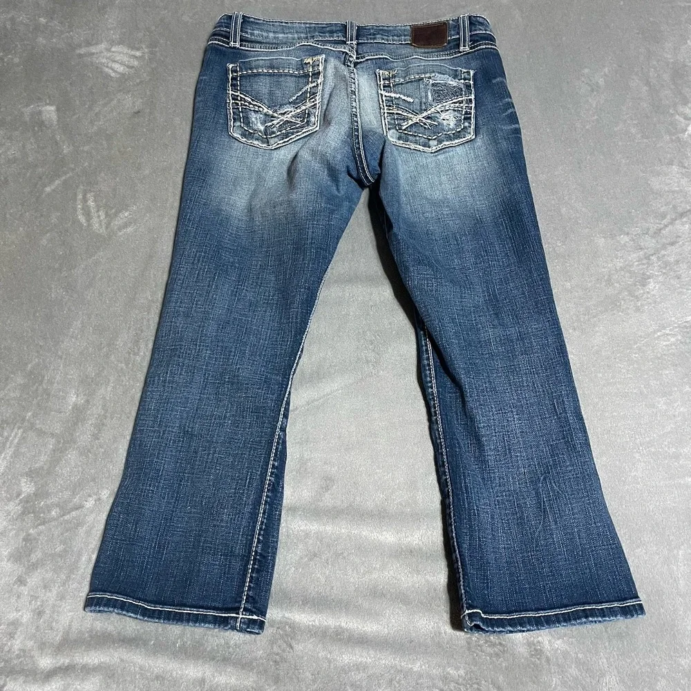 Y2K BKE Kate Capri Jeans Womens 30‎ Low Rise Dark Wash Blue Denim Faded Stretch